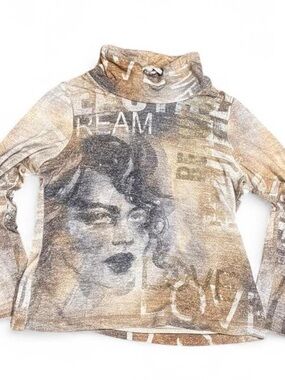 Y2K Dolcezza AOP Mesh Turtleneck Long Sleeve Top